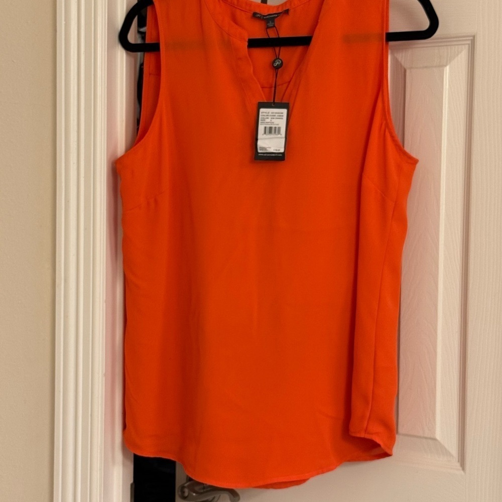 Adrianna Papell Orange Sleeveless Tank Top with Mandarin Collar